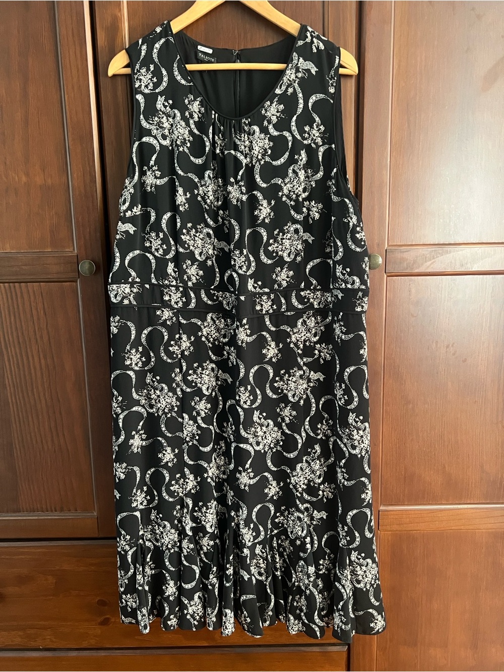 Talbots Whimsygoth Black & White Ribbon Floral Sleeveless Ruffled Dress 16W